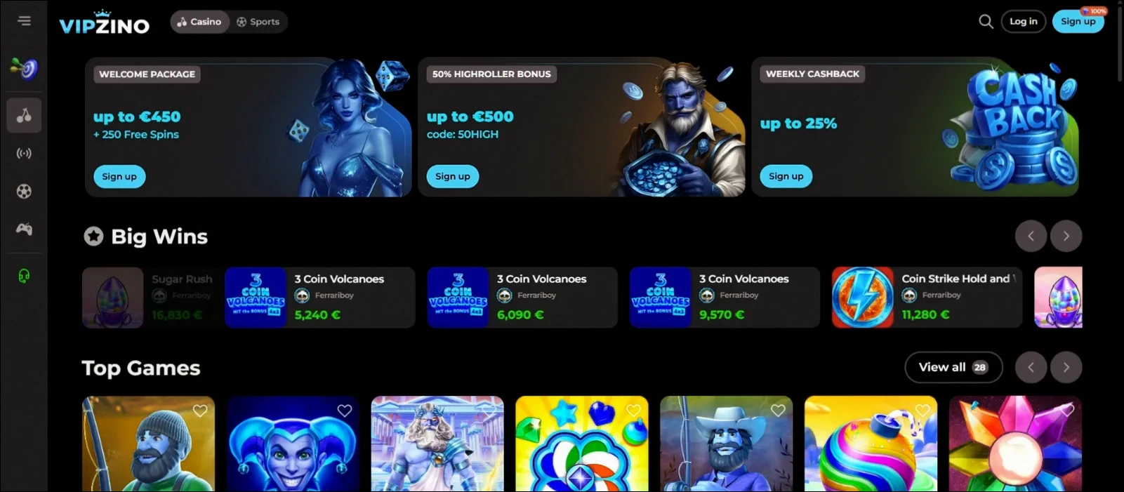 Vipzino Casino Tot €450 + 250 Gratis Spins